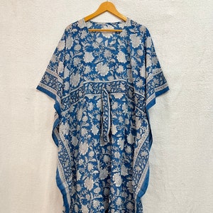 クリスマスギフト!! コットンカフタン着物カーディガン夏服、マタニティウェア軽量カフタンドレス、花柄ブロックプリントパーティーガウントップ