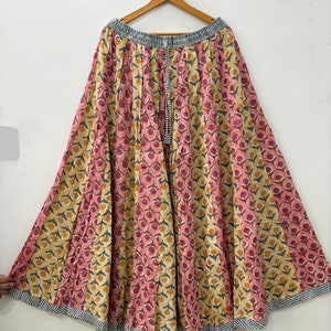 Cotton Summer Beach Skirt, Indian Floral Block Print Cotton Skirt, Boho Hippie Maxi Skirt, Dance Classes Wear Skirt, Women Wear Tiered Skirt