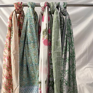 Handmade Indian Cotton Sarong: Floral Block Print Beach Scarf