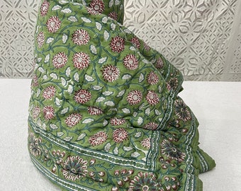 New Collection Hand Block Print Razai Lightweight Kantha Work Floral Printed Quilt, Floral Printed Handmade Razai Blanket, Throw Coverlet