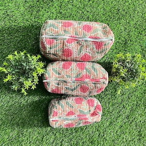 Make Up Kits, Classic Sweet Color Floral  Print Cotton Waterproof 3 Pieces Bag Set, Women&#39;s Pouche, Causal Toiletry Bag Best Gifts For Mom