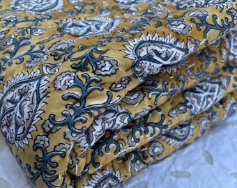Floral Print Baby Quilt: Hand Block Printed Cotton Kantha Blanket