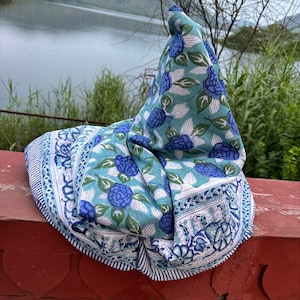 Hand Block Print Cotton Dohar: Reversible Indian Quilt Blanket