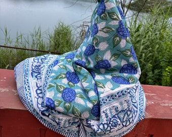 Hand Block Print Cotton Dohar: Reversible Indian Quilt Blanket