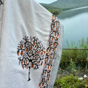 Handmade Reversible Indian Cotton Dohar Blanket: Floral Block Print Quilt