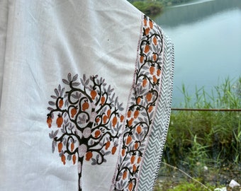 Handmade Reversible Indian Cotton Dohar Blanket: Floral Block Print Quilt