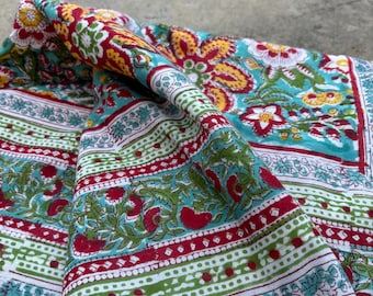 Handmade Indian Block Print Cotton Dohar Blanket: Reversible AC Quilt