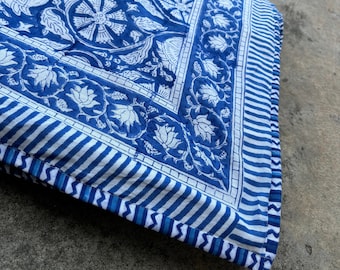 Hand Block Print Cotton Dohar: Reversible Floral Indian Quilt