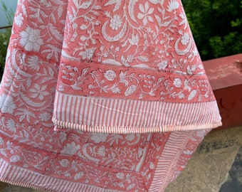 Hand Block Print Cotton Dohar Blanket: Reversible Indian Quilt