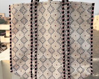 Hand Block Printed Quilted Tote Bag: Indian Cotton Jhola Bag