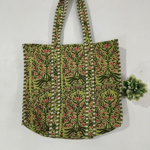 Grocery Shopping Handmade Boho bag Quilted Cotton Handprinted Reversible Large Multicolor Floral Tote Bag Eco friendly Sustainable Sturdy