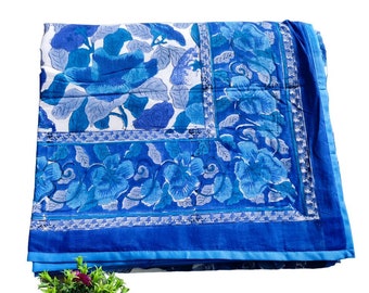 Handmade Floral Block Print Cotton Dohar: Indian Queen Quilt