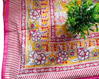 Floral Hand Block Print Cotton Dohar: Reversible Indian Quilt