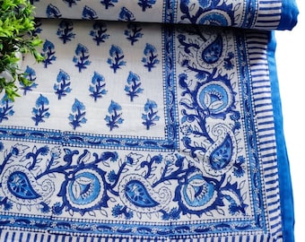 Floral Hand Block Print Cotton Dohar: Soft Quilted AC Blanket