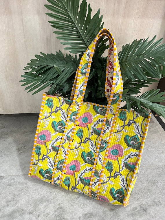 Indian Hand Work Quilted Tote Bag Pure Cotton Beach Wear Bag Large Cotton Weekender Travel Bag Handmade Quilted Fabric Tote Bag Women Bag Etsy UK