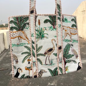 Sac fourre-tout fait main en coton indien, sacs fourre-tout pour femme, beau sac fourre-tout matelassé imprimé tigre, sac de transport léger