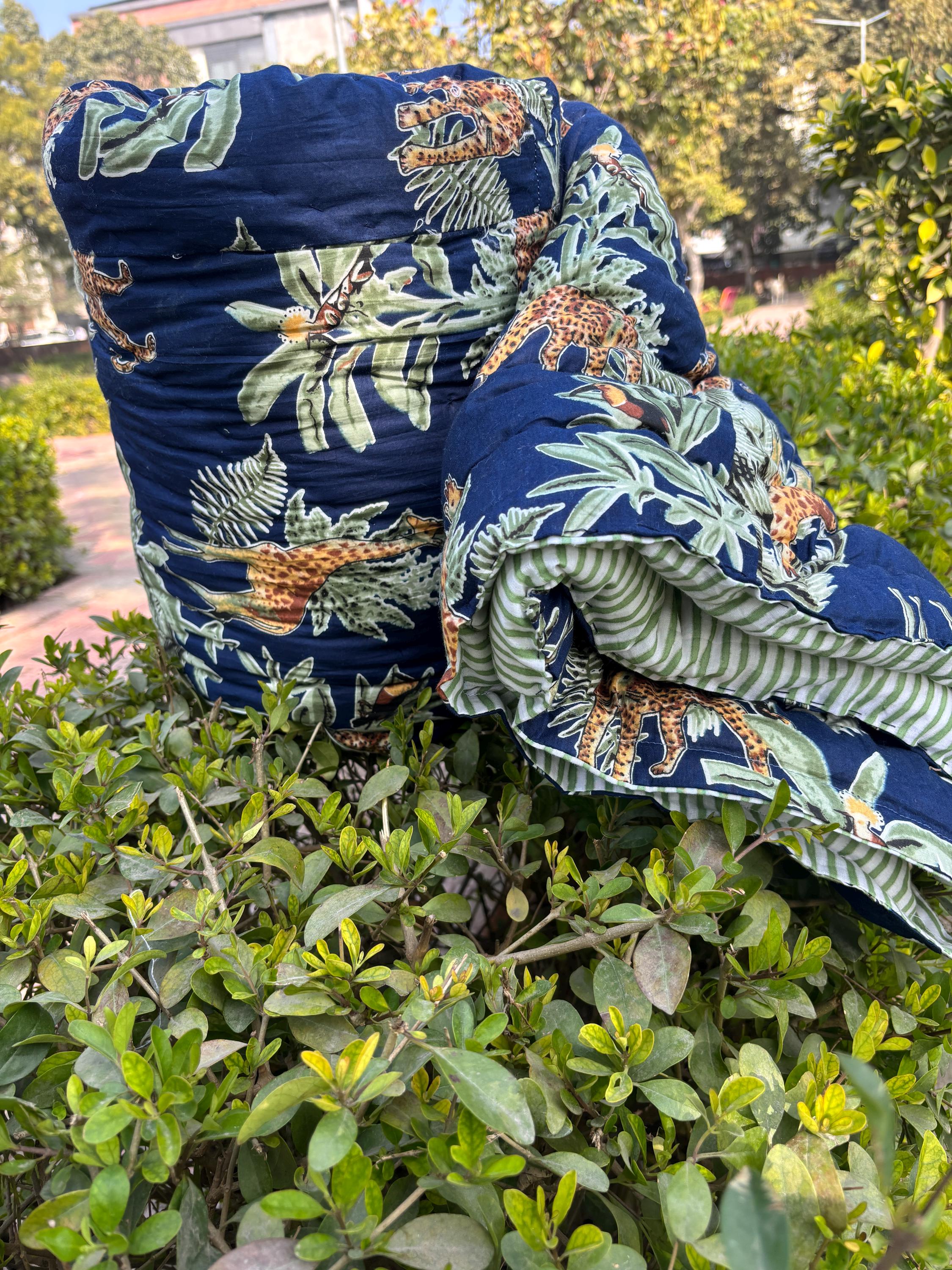 Jaipuri New Animal Print Blue Razai, Indian Handmade Pure Cotton Razai ...