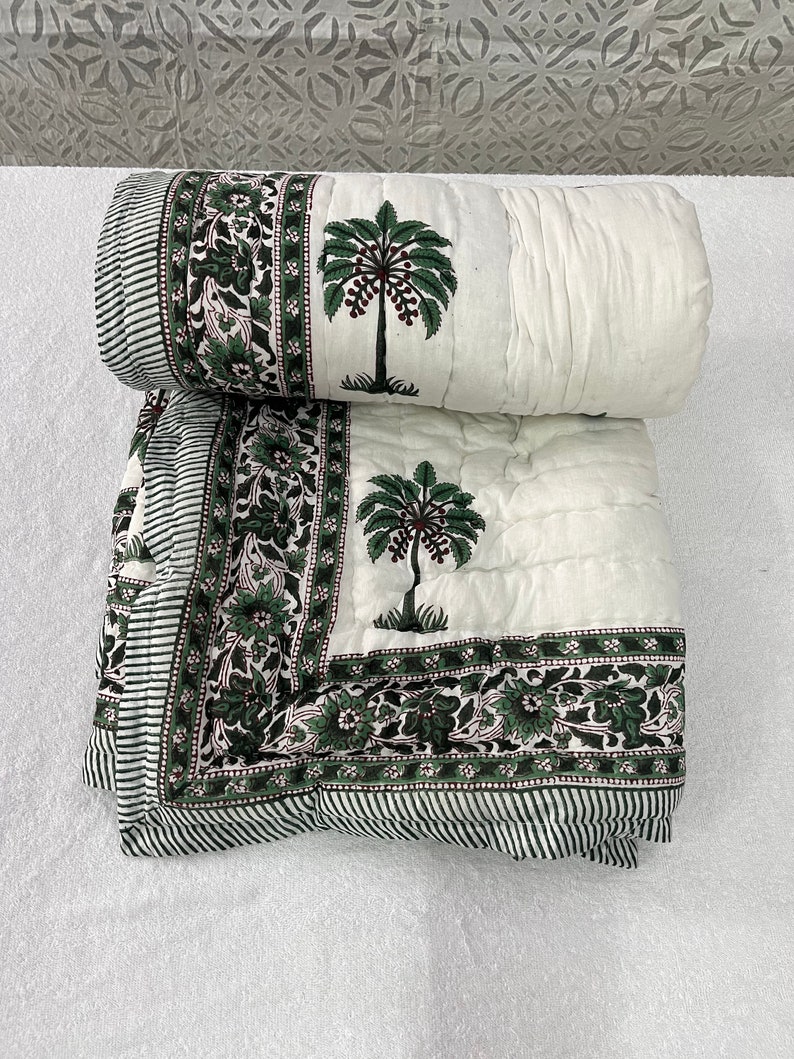 Housewarming Gift Razai Blanket, Indian Cotton Hand Block Print Razai