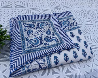 Floral Block Print Cotton Dohar Bedspread: Reversible Indian Quilt