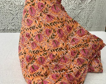 Handmade Jaipuri Floral Print Cotton Kantha Quilt Blanket