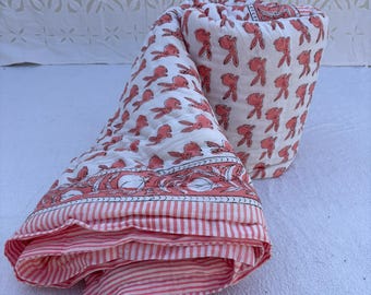 Jaipuri Printed Razai Rabit Print Blanket Bedspread California Bedcover Quilt, Housewarming Gift Blanket Razai Floral Printed Quilt Bed Size