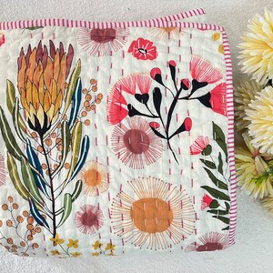 Hand Stitched Cotton Kantha Quilt: Floral Baby Blanket (40x40/40x60)