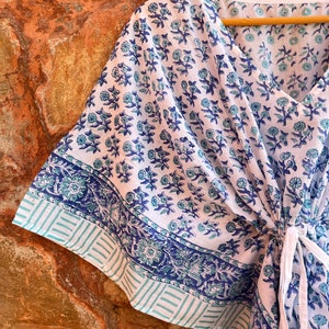 White - Hand Block Printed Cotton Kaftan with Tie-Up Waist (Short)