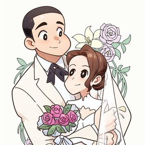 カスタムウェディングポートレート、カップルポートレート、ペットとのかわいいポートレート、家族の絵、パーソナライズ、結婚式、記念日のギフト、クレヨンしんちゃん