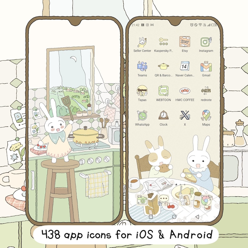 Cozy Breakfast Icon Set, Cute Icons Pack, iPhone Theme, Cute App Icons ...