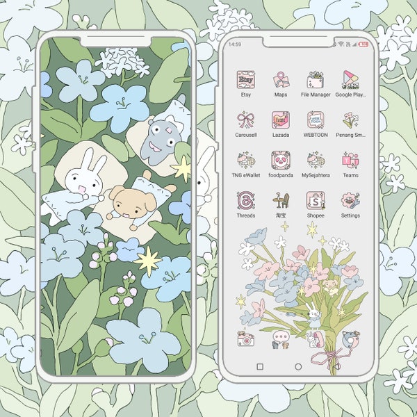 Flower Spring Garden phone theme, floral Icons, pastel icons, Cute App Icons, Cute Widget Icons, pink aesthetic Icons, iOS Android app icons