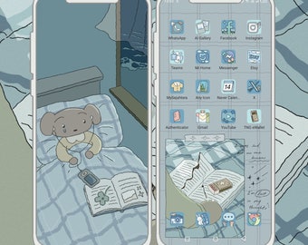 Cute Bedtime Icon Set, Cute Icons Pack, iPhone Theme, Cute App Icons, Cute Widget Icons, Blue app Icons, Custom Phone Theme, Aesthetic Blue