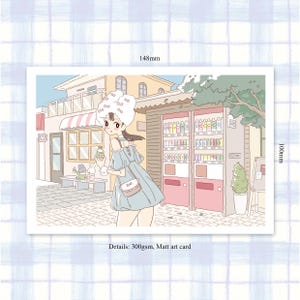 Cartão postal de estilo minimalista com paisagem de coleção de coelhinhas, cartão postal lo-fi, cartão postal de decoração para casa, cartão postal artístico, cartão postal estético