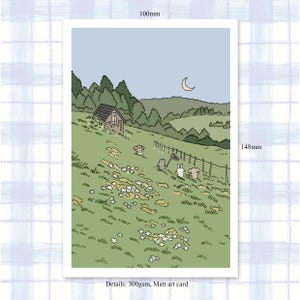 Green Hill Cottage Sammlung Landschaft Minimal Art Postkarte, Lo-Fi Postkarte, Wohnkultur Postkarte, künstlerische Postkarte, ästhetische Postkarte