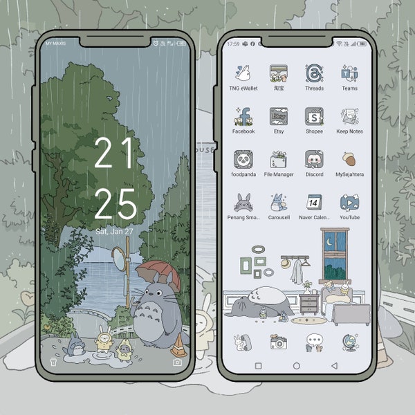 Totoro Theme Icons Set, Süß Icons Pack, iPhone Thema, Süß App Icons, Süß Widget Icons, Grau ästhetische Symbole, Android Phone Theme, Ghibli