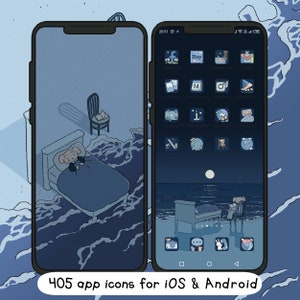 Blue Beach Ocean Icon Set, Cute Icons Pack, iPhone Theme, Cute App Icons, Cute Widget Icons, Aesthetic Dark Blue Icons, Custom Android Phone