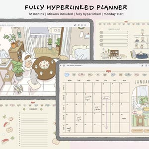 Planner accogliente non datato, Goodnotes, Planner digitale kawaii, Planner digitale carino, Pianificazione giornaliera settimanale mensile, Planner minimalista carino, Hyperlink