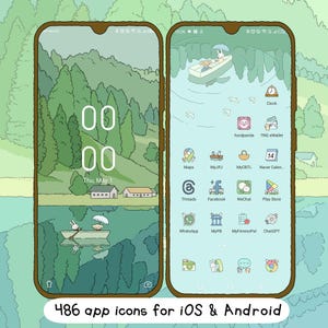Green Lake Serenity Icon Set, Cute Icons Pack, iPhone Theme, Cute App Icons, Cute Widget, Aesthetic green Icons, Custom Android Phone