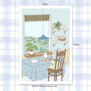 Gemütliche Frühstückssammlung Landschaft Minimal Art Postkarte, Lo-Fi Postkarte, Wohndekor Postkarte, künstlerische Postkarte, ästhetische Postkarte