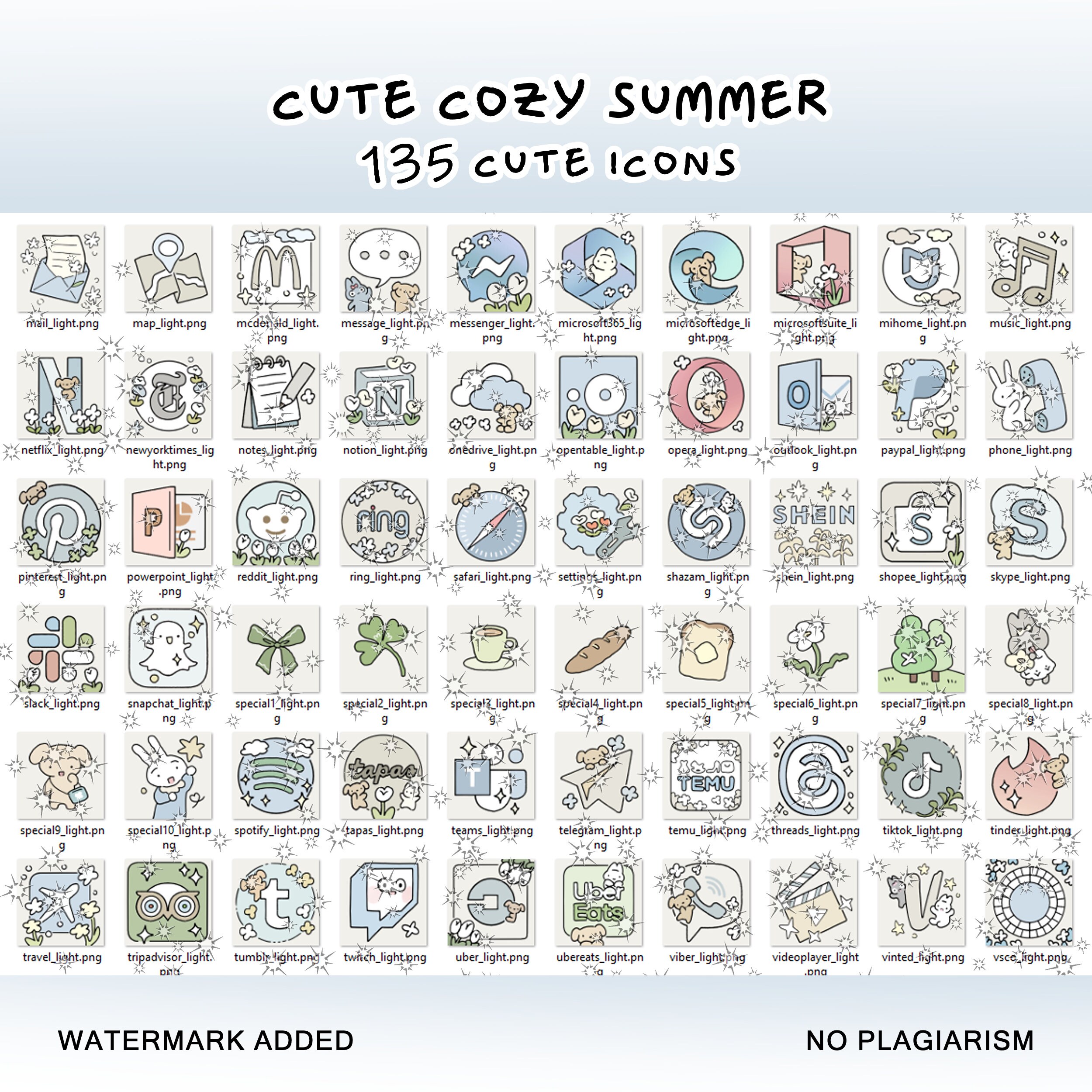 Cute Cozy Summer Icon Set, Cute Icons Pack, iPhone Theme, Cute App ...