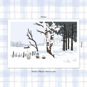 Cartão postal de estilo minimalista de paisagem de coleção de inverno, cartão postal Lo-fi, cartão postal de decoração para casa, cartão postal artístico, cartão postal estético
