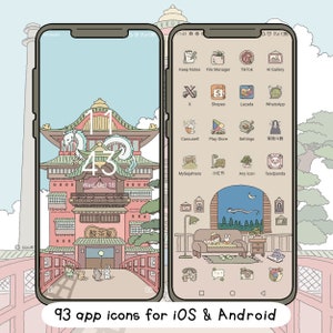 Bath house anime Theme Icon Set | Cute Icons Pack | iPhone iOS Theme | Cute App Icons | Kawaii Widget Icons | for iPhone and Android
