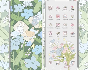 Flower Spring Garden phone theme, floral Icons, pink icons, Cute App Icons, Cute Widget Icons, pink aesthetic Icons, iOS Android app icons
