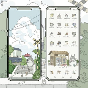 Totoro Theme Icon Set, Cute Icons Pack, iPhone Theme, Cute App Icons, Cute Widget Icons, Beige aesthetic Icons, Android Phone Theme, Ghibli