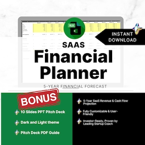 5-Year SaaS Financial Forecast & PPT Investor Pitch Deck Bundle | Proven by Award-Winning Startup Coach | Excel Planner for SaaS Growth