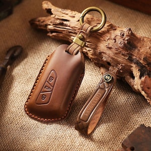 Handgefertigte Leder Schlüsselanhänger Cover Kompatibel für VW ID3 ID4 ID6 CROZZ Golf etc, personalisierte Leder Autoschlüssel Halter, Geschenk für Ihn