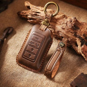 Personalized Leather Key Fob Cover Compatible for Jeep Grand Cherokee Horse Herder etc, Car Key Case Fit for Jeep, Gift for Him Her