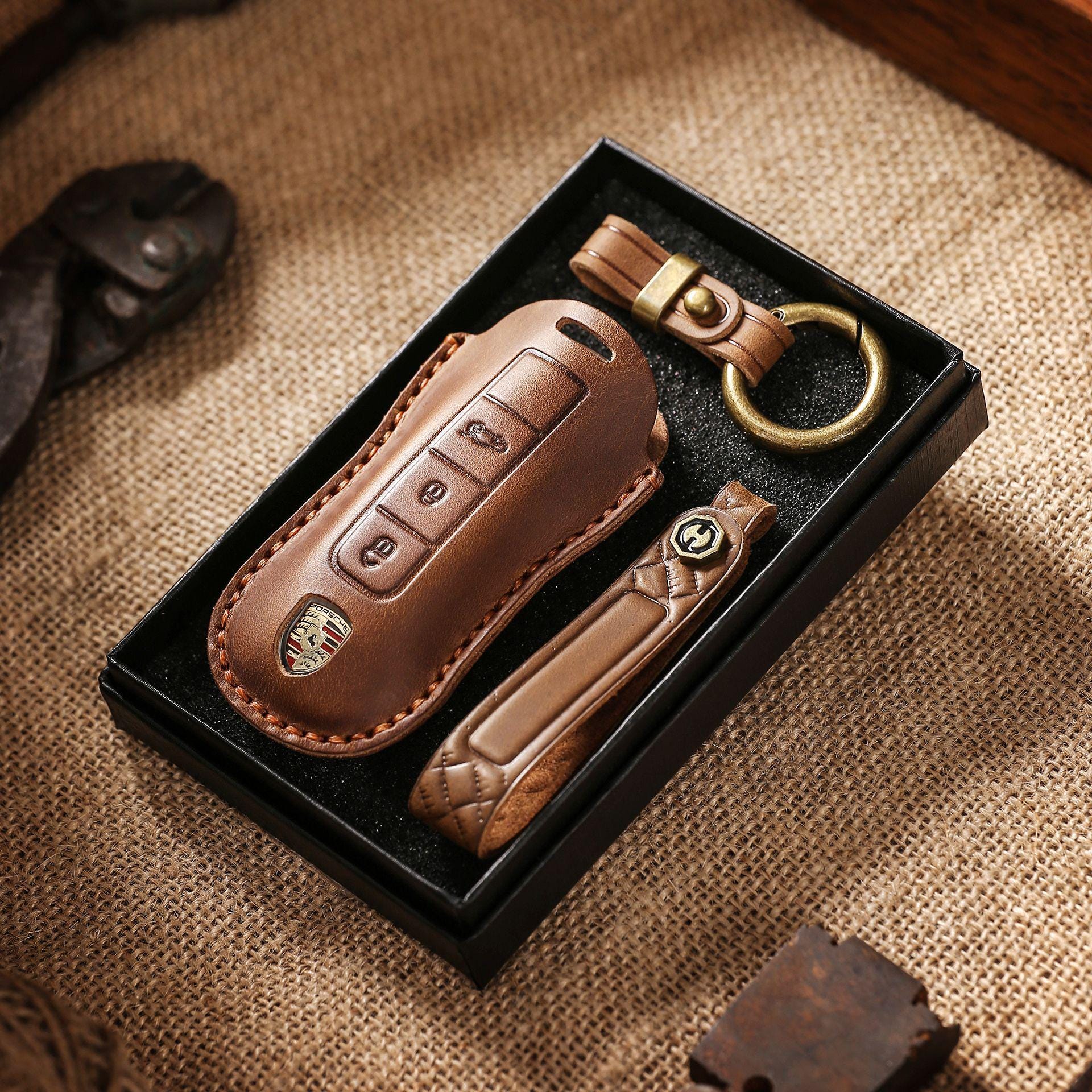 Personalized Leather Key Fob Cover Compatible for Porsche Cayenne ...