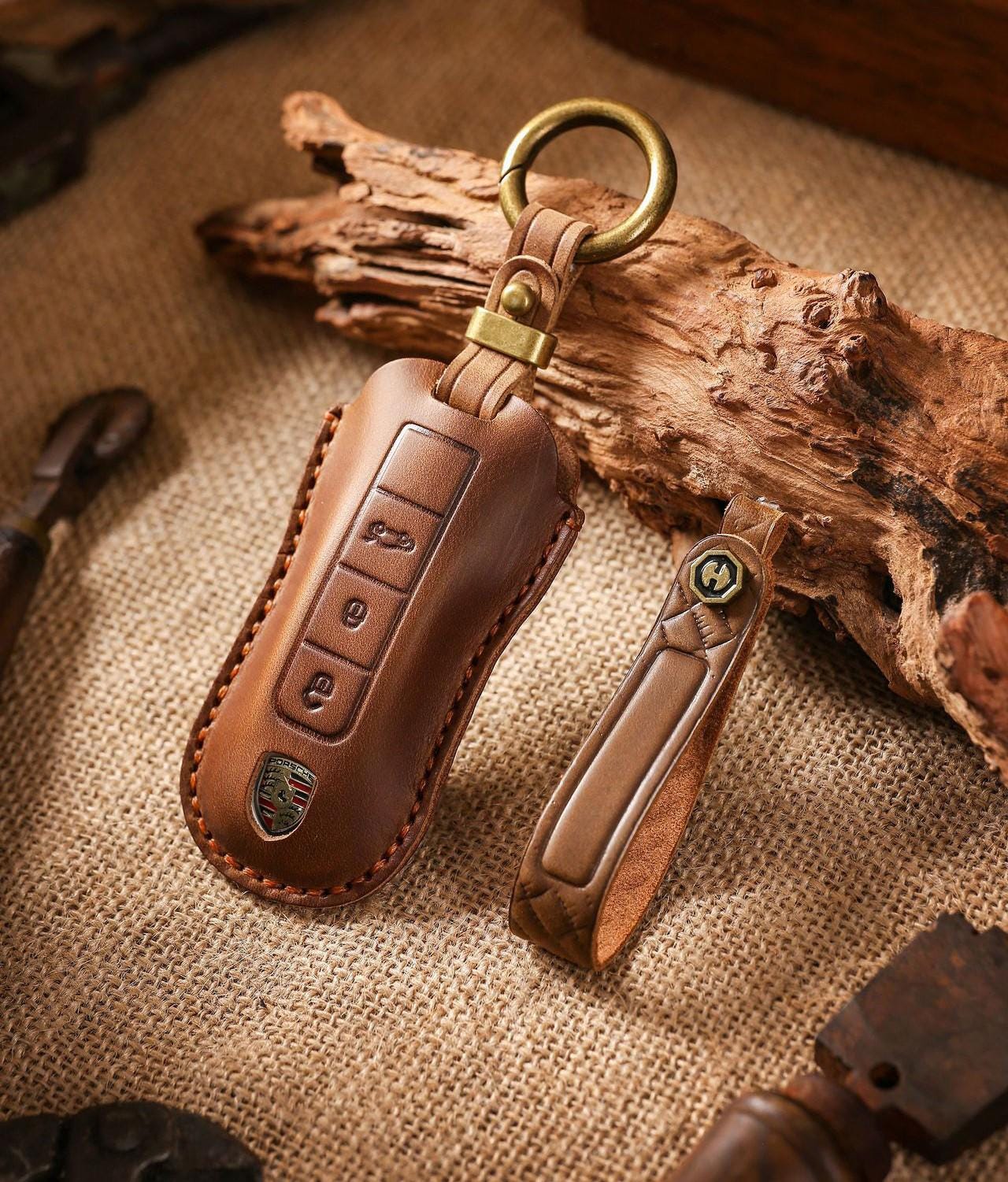 Personalized Leather Key Fob Cover Compatible for Porsche Cayenne ...