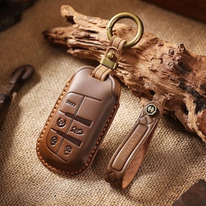 Étui porte-clés en cuir fait main compatible pour Jeep Commander Compass Cherokee Wrangler, etc., étui pour clés de voiture pour Jeep, cadeau pour lui et elle
