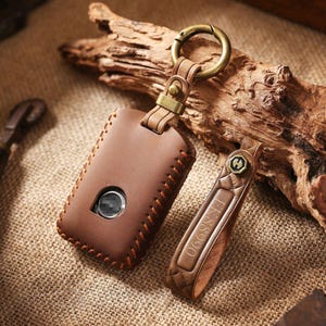 Personalized Leather Key Fob Cover Compatible for Volvo XC40 XC60 XC90 S60 S90 V60 V90 etc, Car Key Case Fit for Volvo, Gift for Him Her